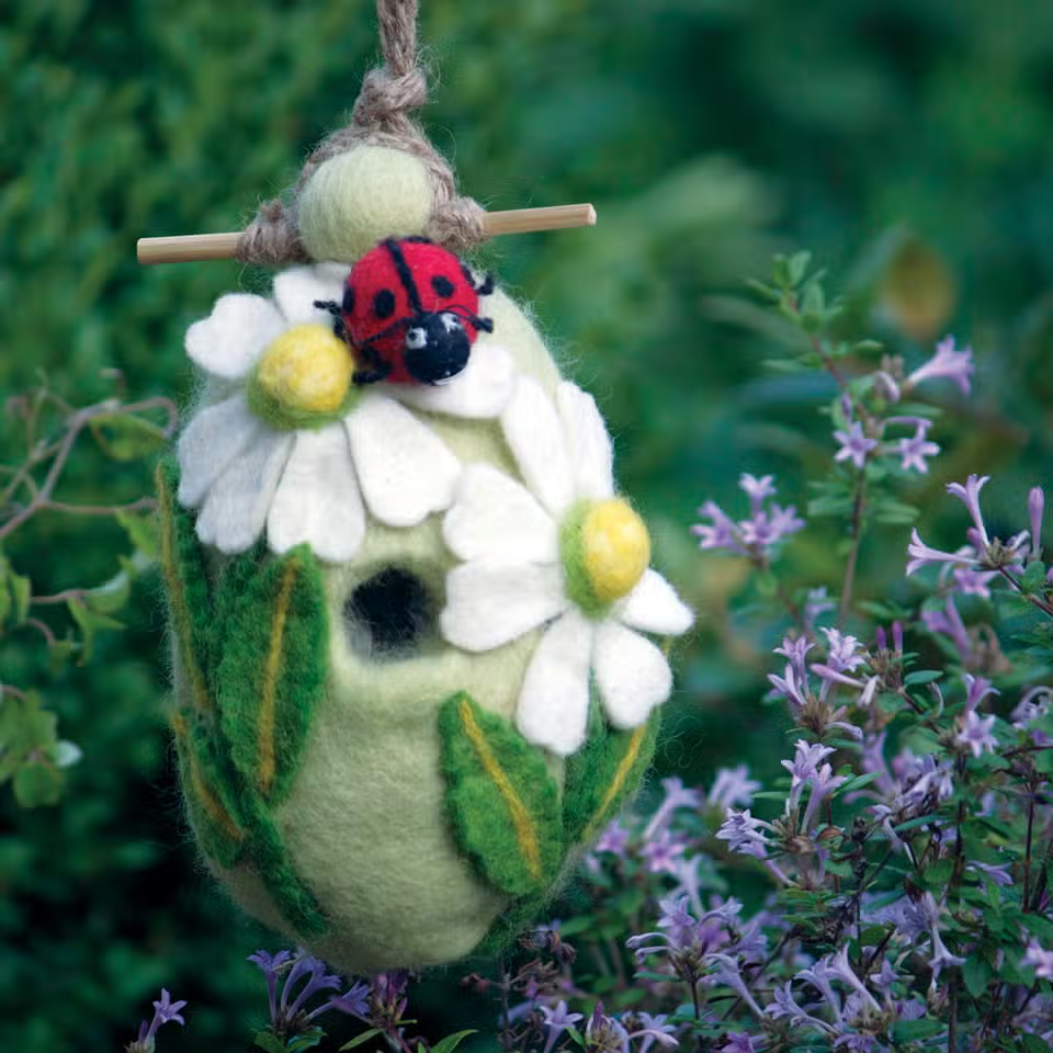 Felted Birdhouse Ladybug