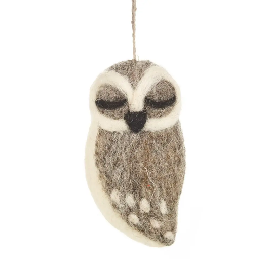 Felted Grey Owl Hanging