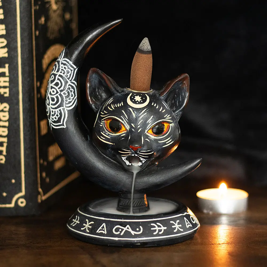 Gothic Black Cat Backflow Incense Burner