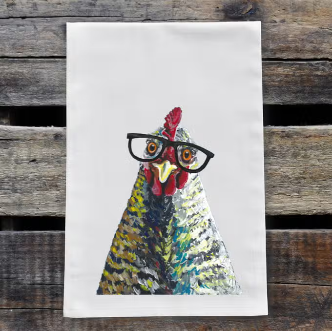 Chicken w/ Glasses Tea Towel