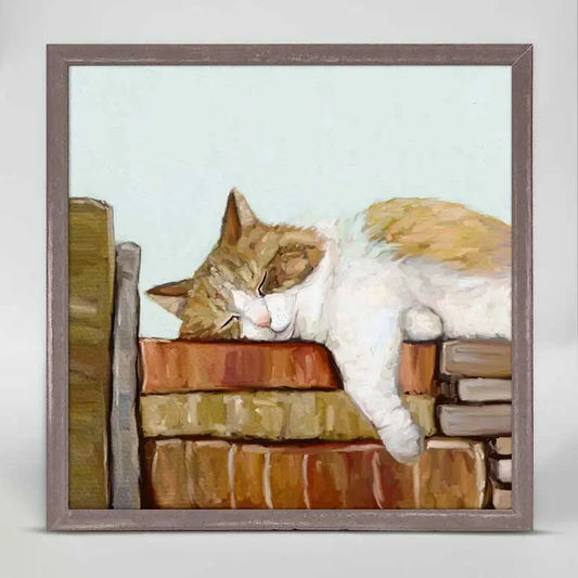 Cat On Books Mini Canvas