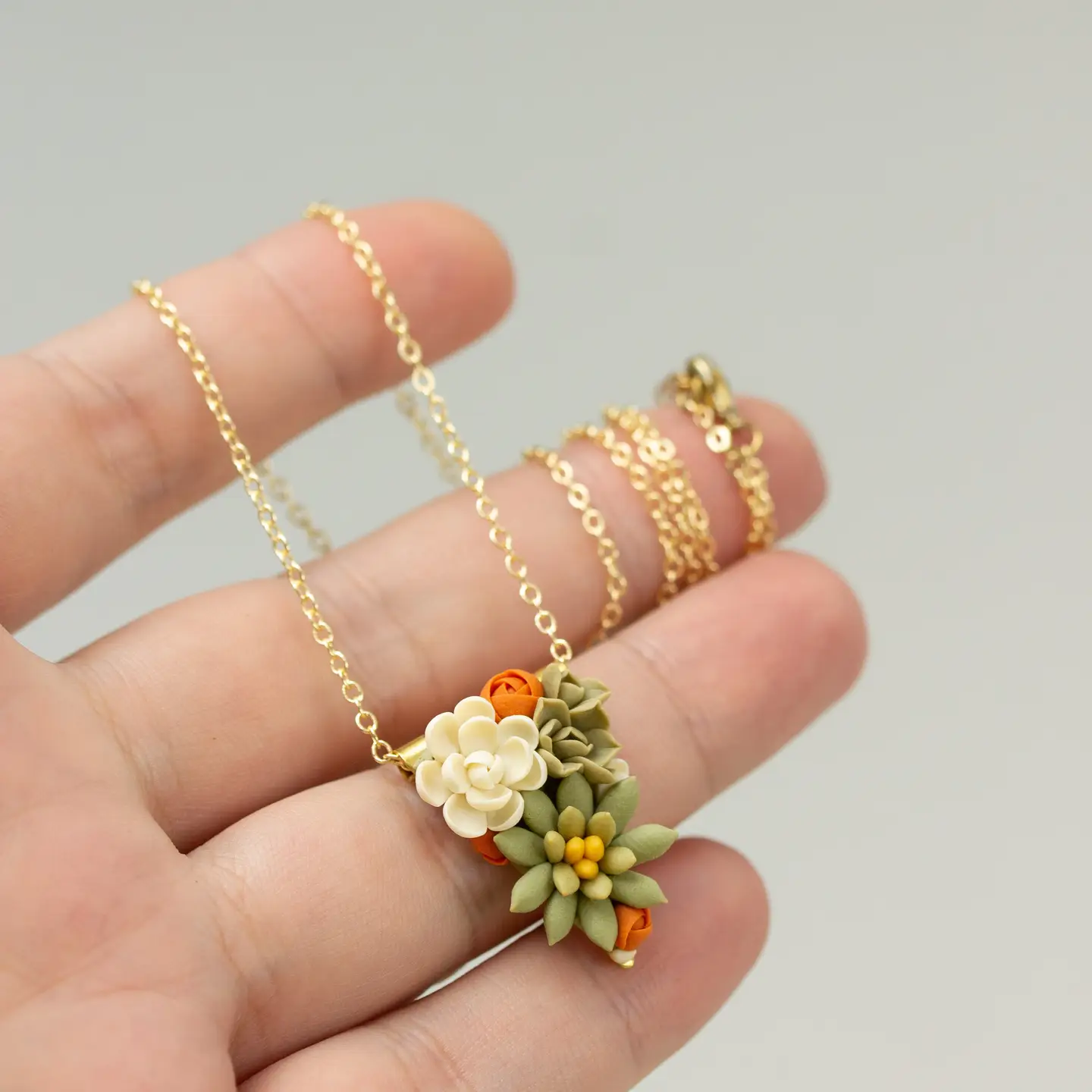 Handcrafted Succulent Necklace, Green Floral Jewelry