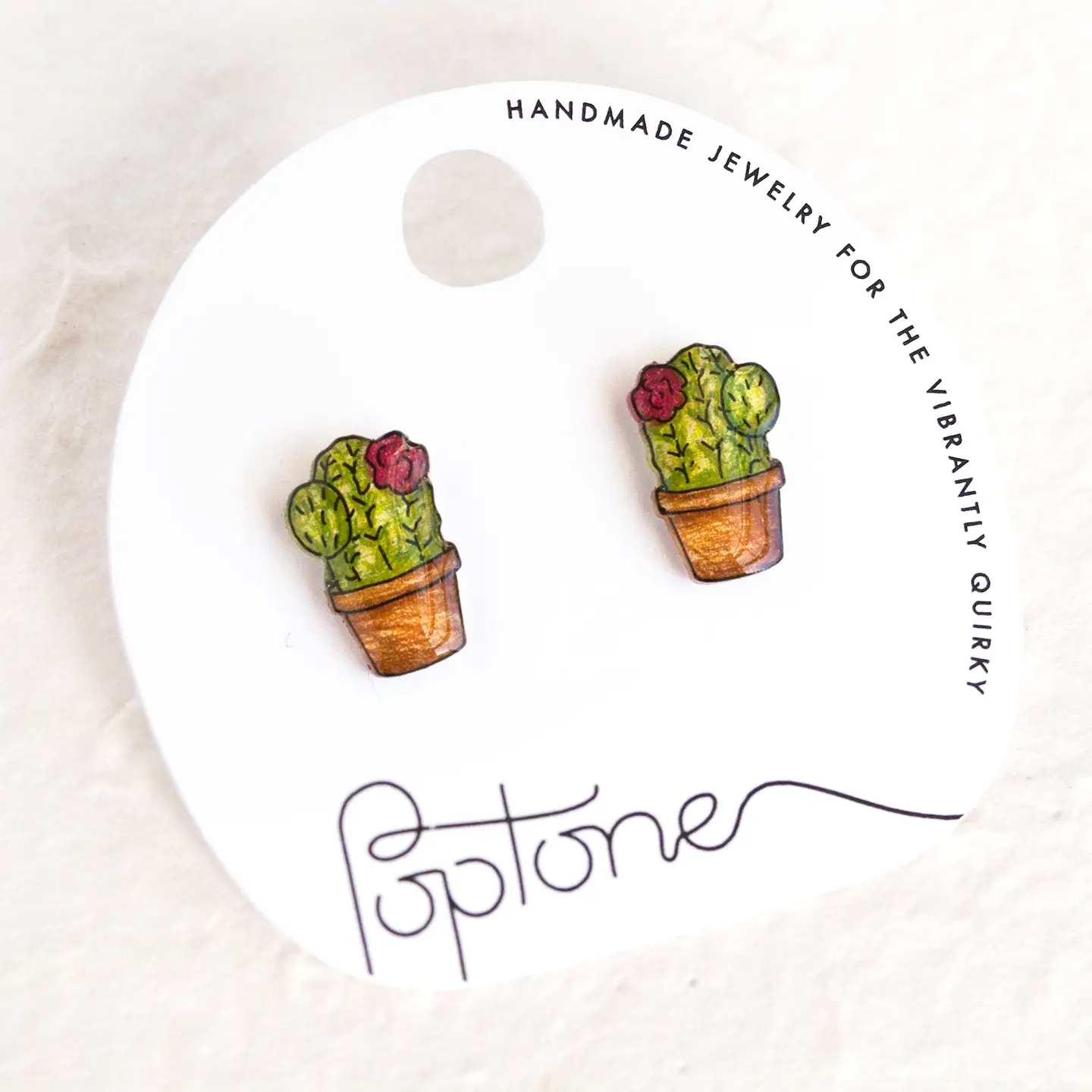 Potted Flowering Cactus Stud Earrings