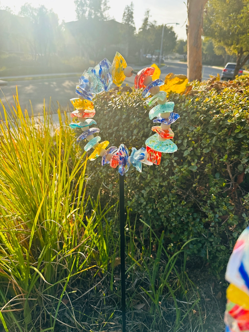 Round Recycled Art Glass Stake