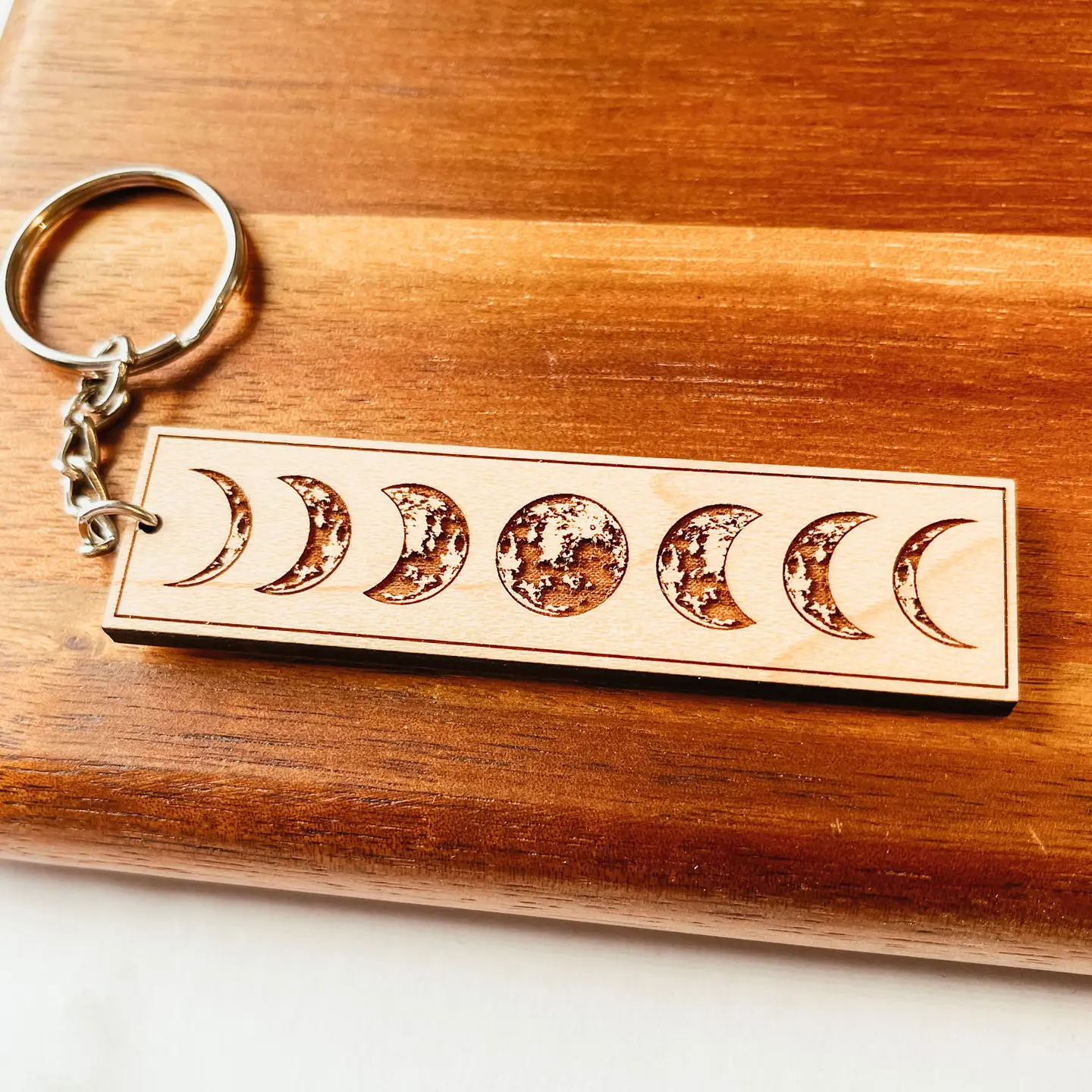 Moon Phases Wooden Keychain