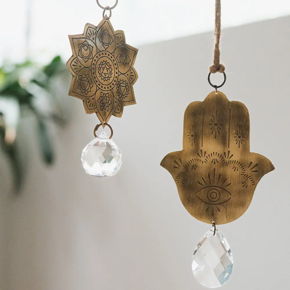 Surya Lotus Engraved Brass Suncatcher