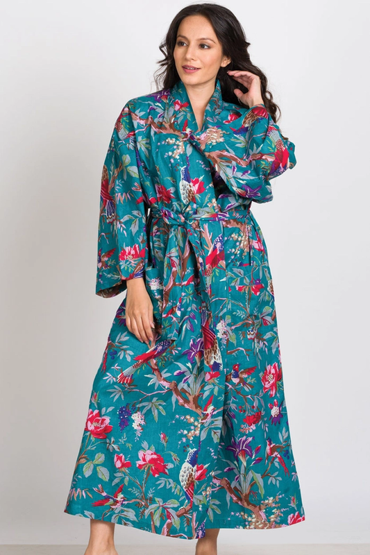 Kimono Robe - Teal & Rose