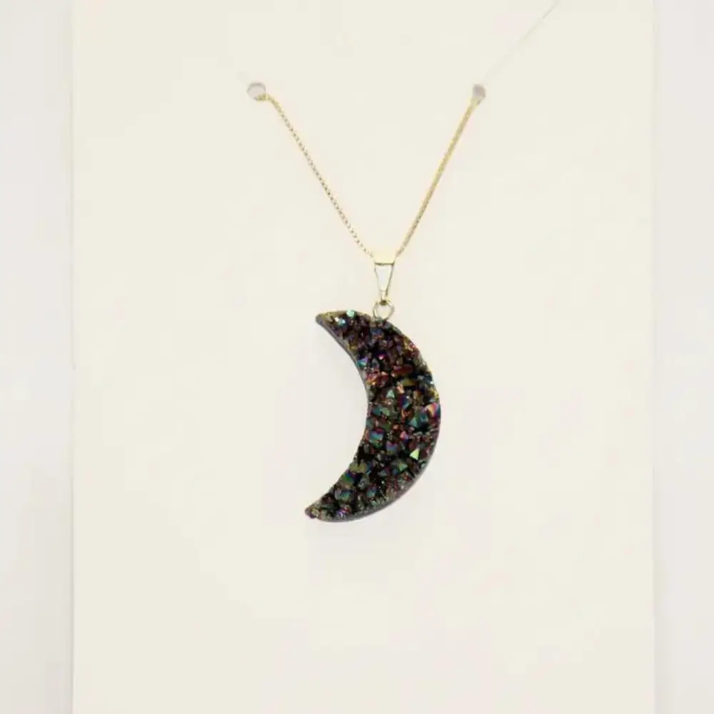 Rainbow Druzy Moon Necklace