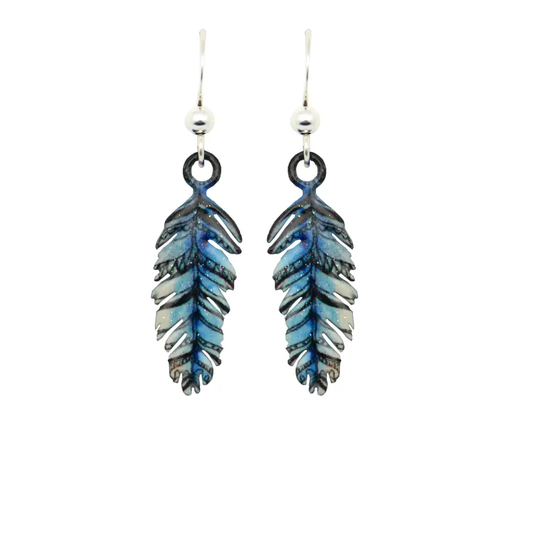 Blue Watercolor Feather Earrings