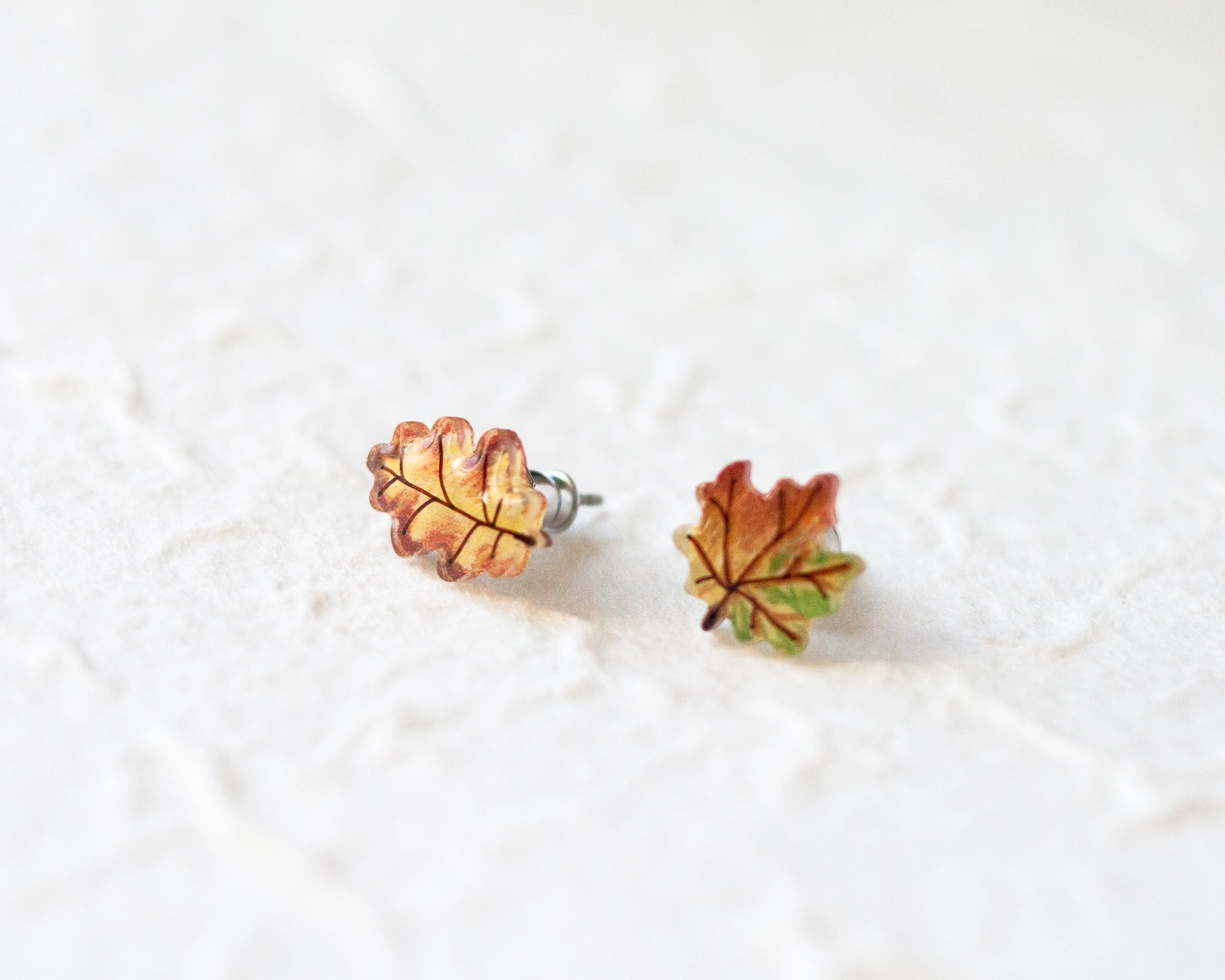 Tiny Maple & Oak Leaf Earrings