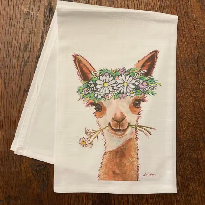 Alpaca White Floral Crown Towel