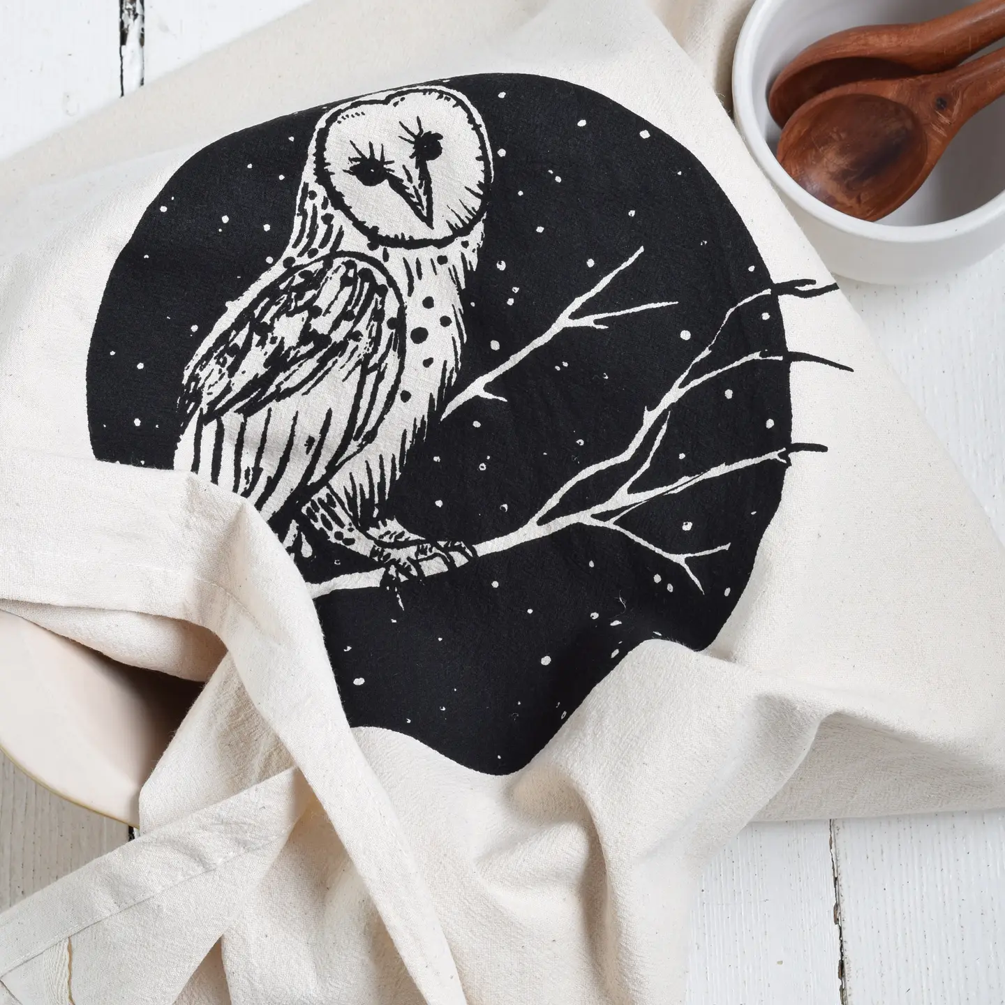 Organic Cotton Barn Owl Tea Towel