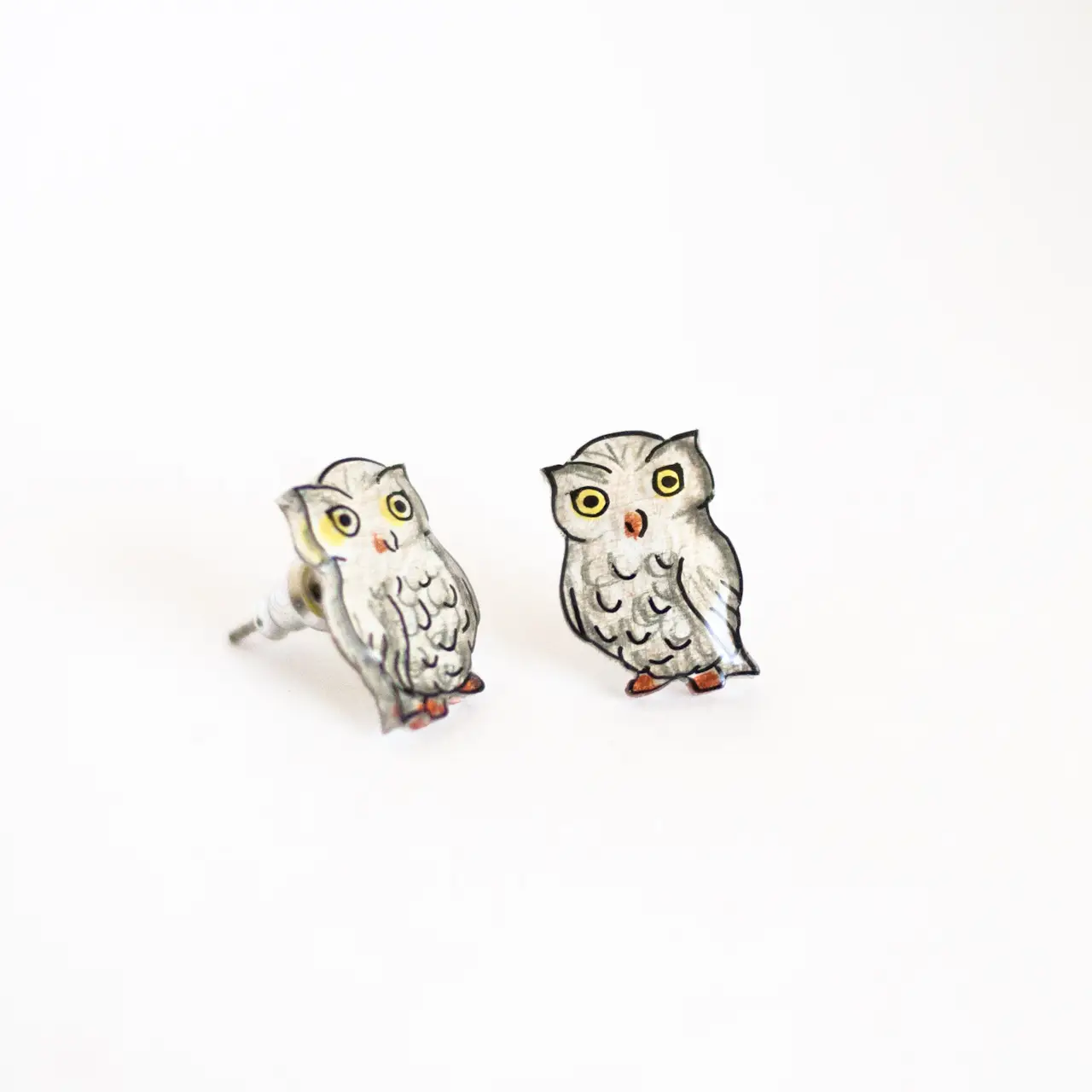 Cute Owl Stud Earrings White/Grey