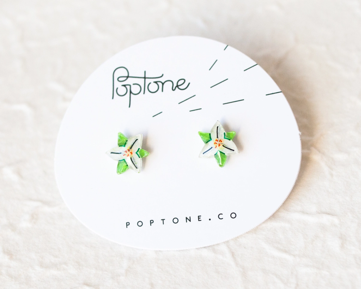 Tiny Trillium White Flower Stud Earrings