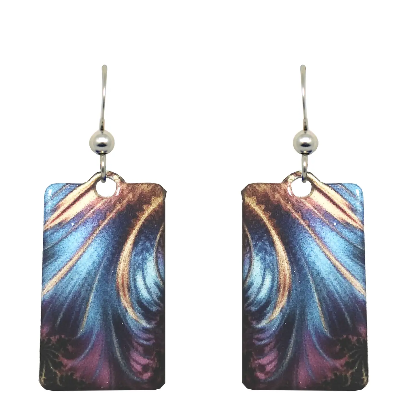 Blue & Gold Swirl Rectangle Earrings