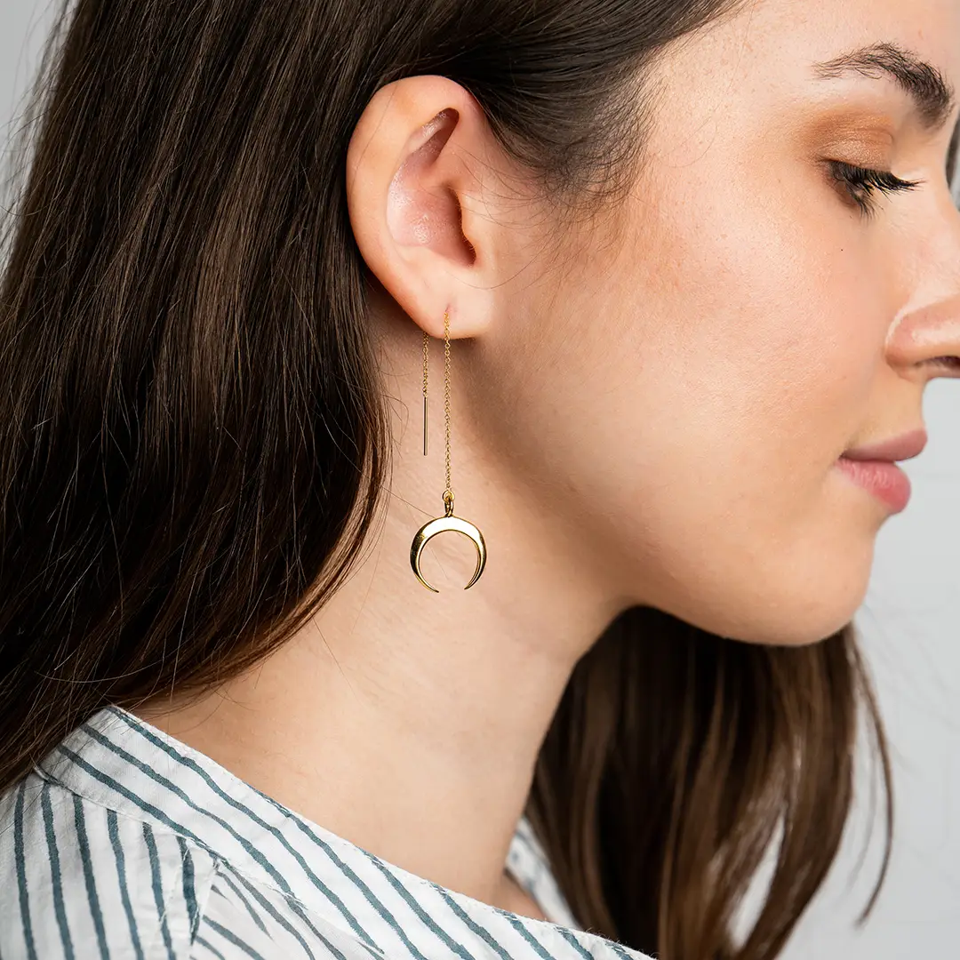 Crescent Moon Ear Threader Earrings