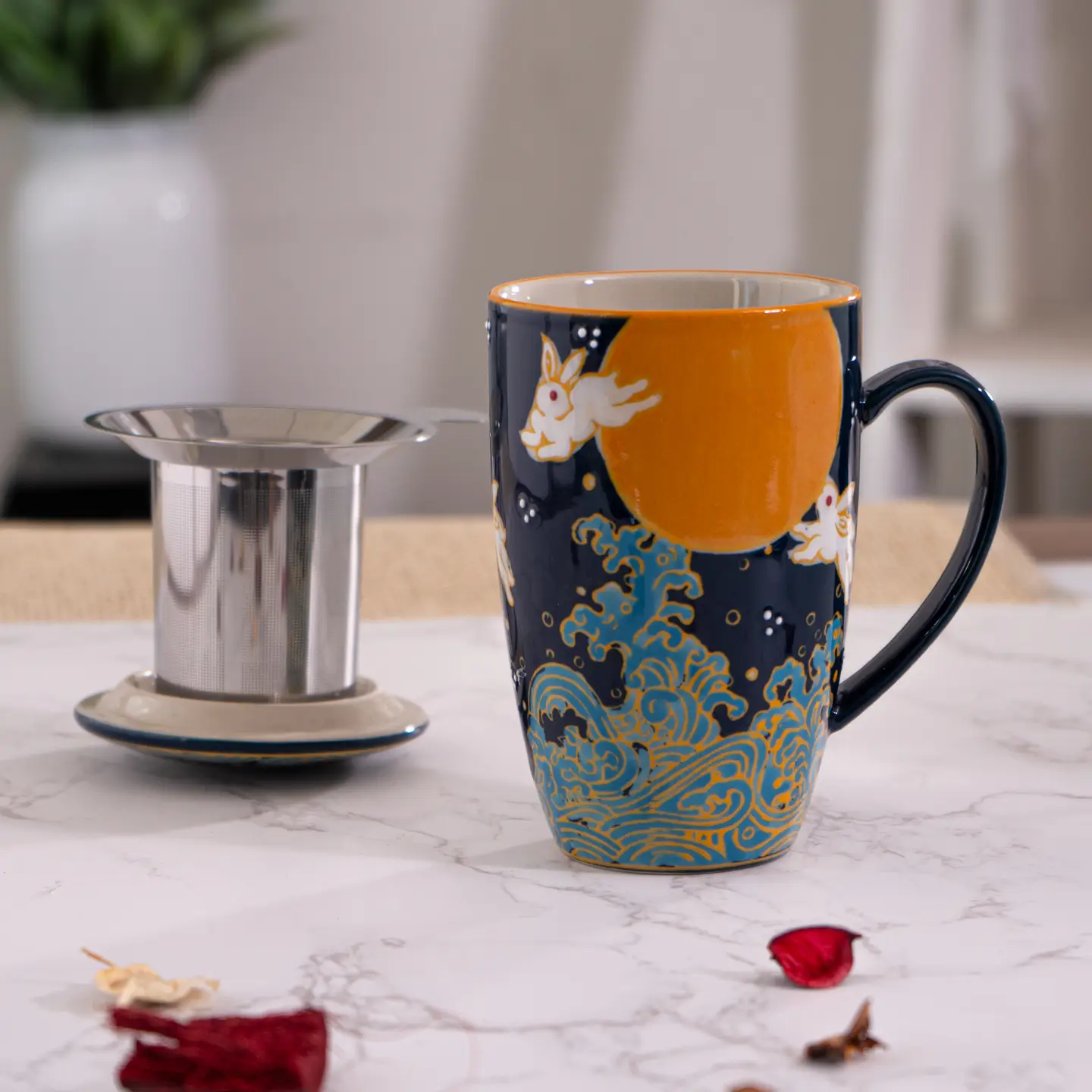 Tea Infuser Mug 15oz Moon Rabbit