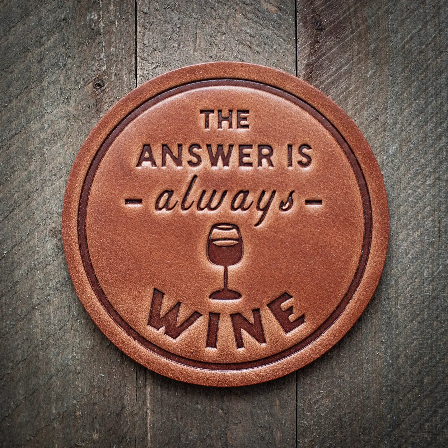 Leather Coaster - The Answer is Wine