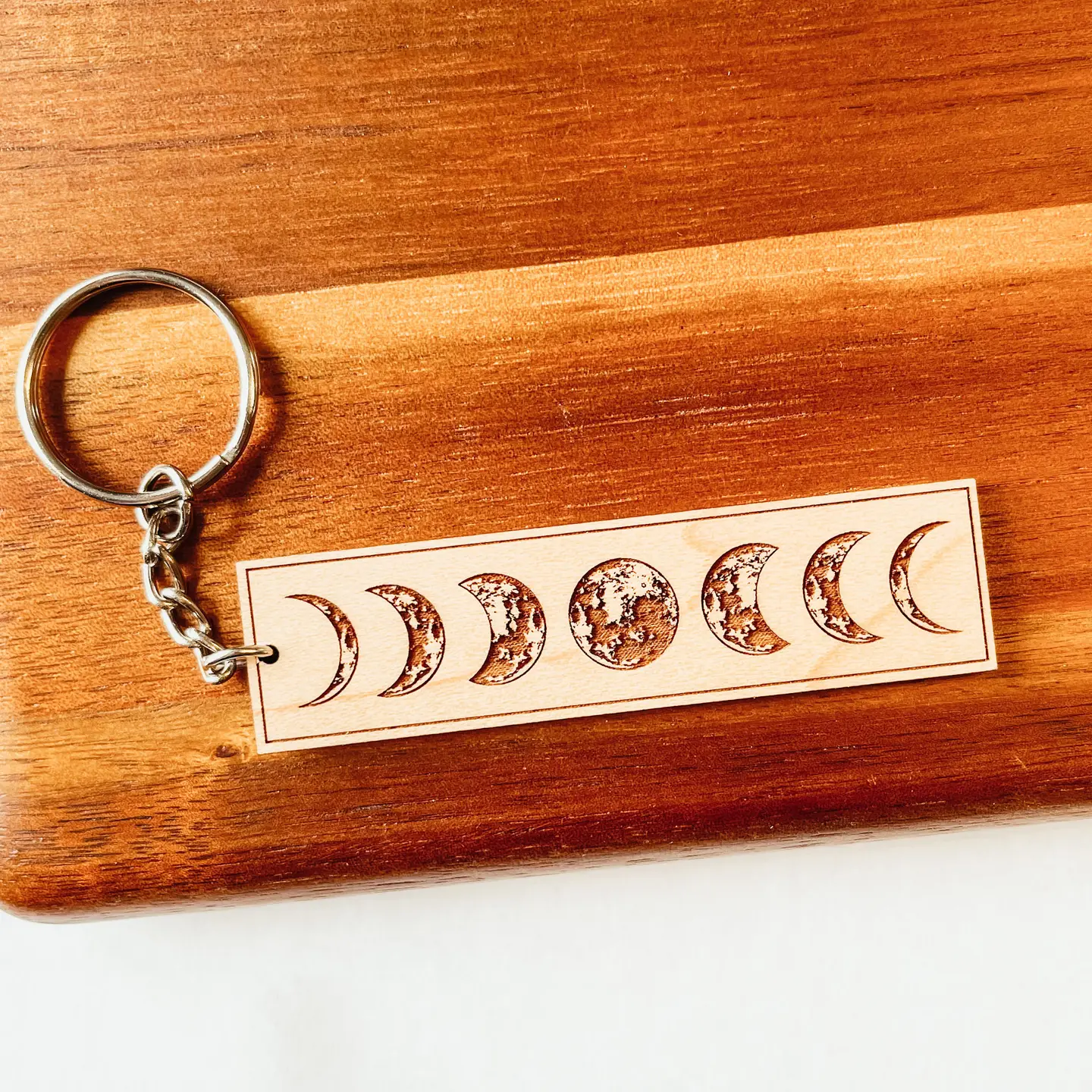 Moon Phases Wooden Keychain