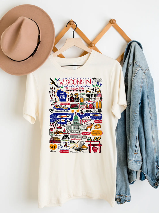 Wisconsin Map Art T-Shirt