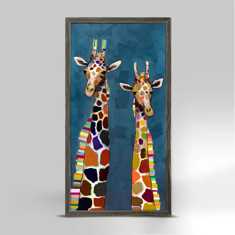 Two Giraffes on Blue - Mini Canvas