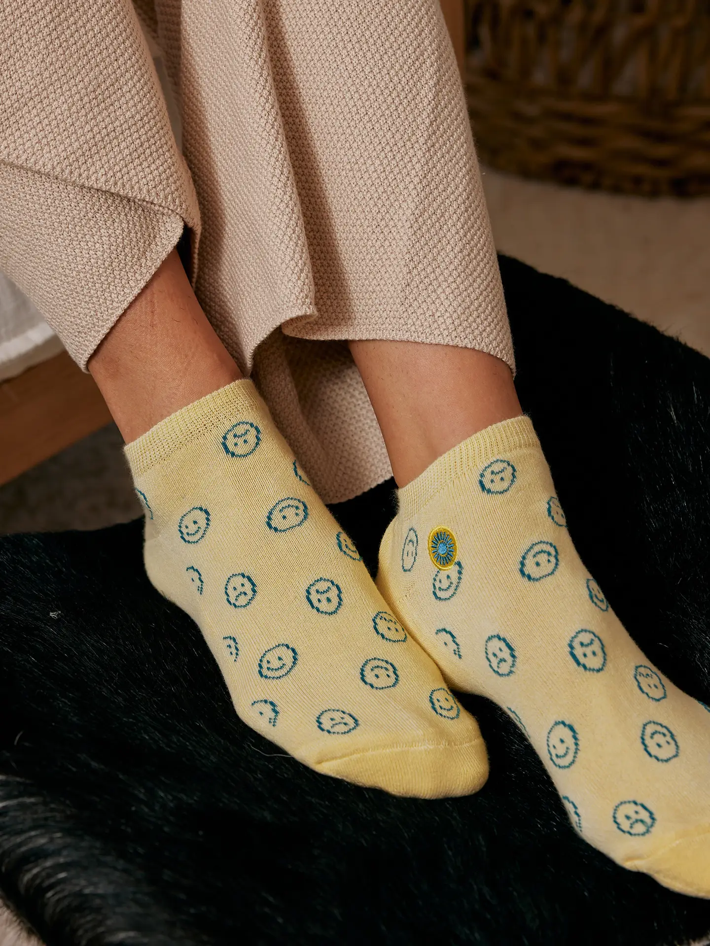 Ankle Socks That Support Mental Health Yellow Smiley Face