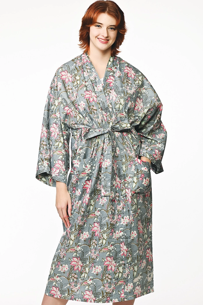 Silver Floral Kimona Robe