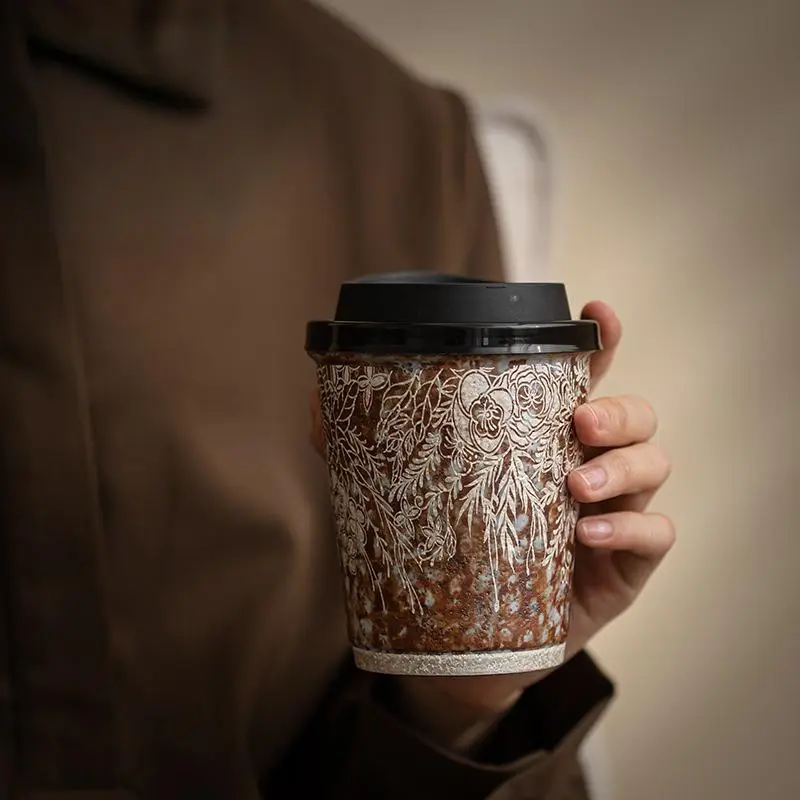 Silver Glaze Handmade Engraved Ceramic Mug