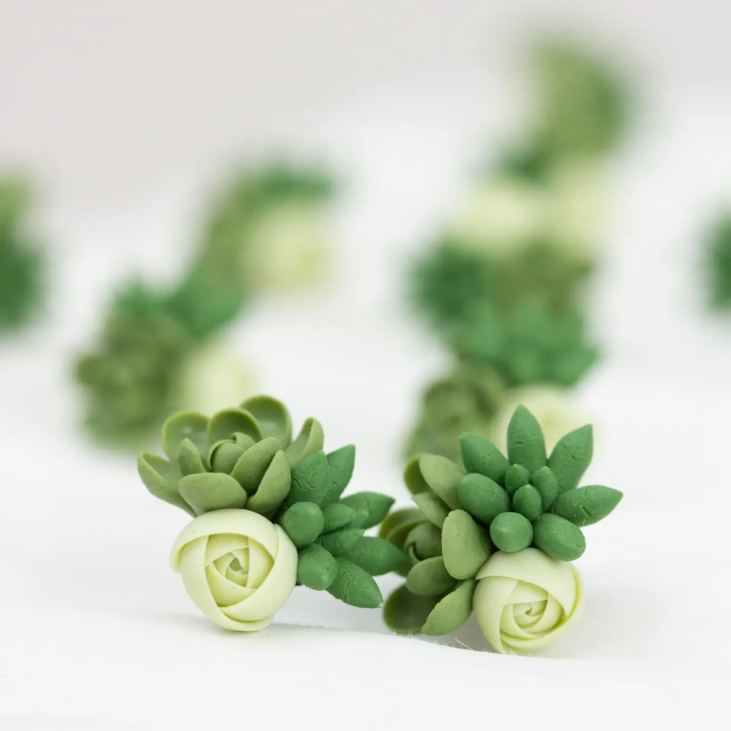 Handmade Succulent and Floral Bouquet Earrings - Green