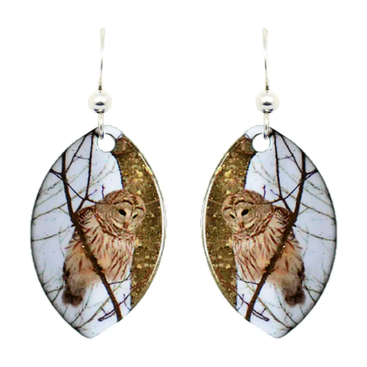 Barred Owl Leaf Earrings