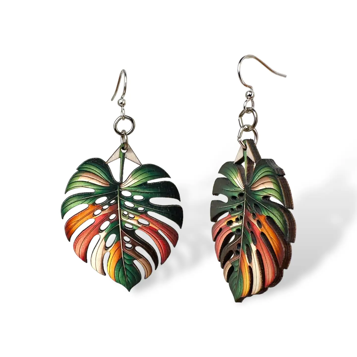 Wooden Earrings - Monstera