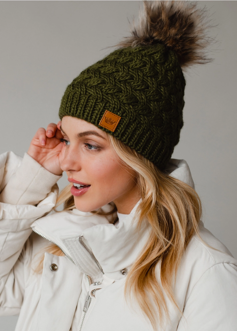Olive Knit Pom Hat