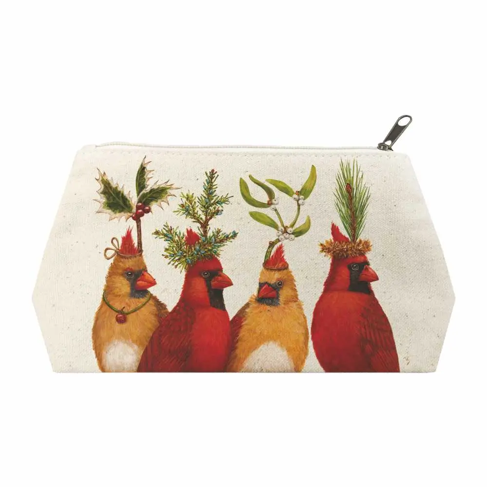 Large Canvas Cosmetic Bag Cardinal Holiday Party