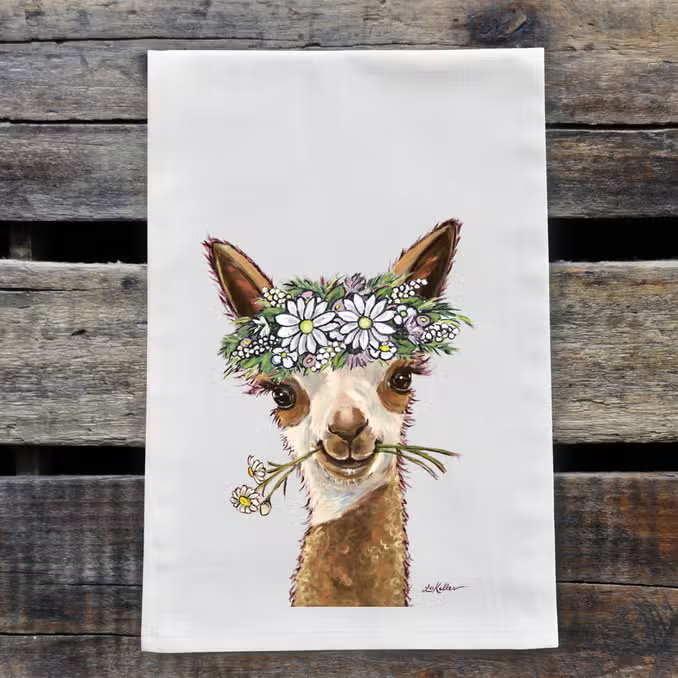 Alpaca White Floral Crown Towel