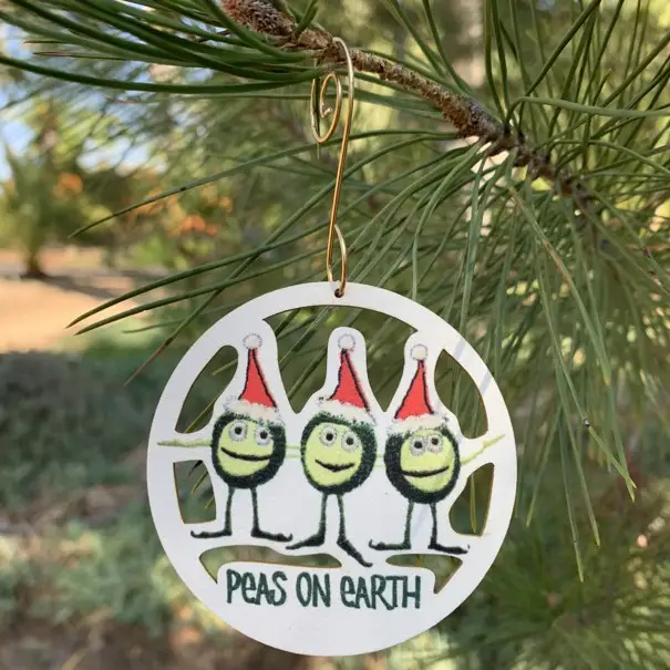 Peas On Earth Birchwood Ornament