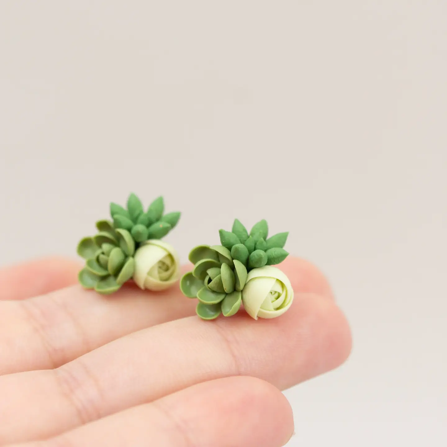 Handmade Succulent and Floral Bouquet Earrings - Green