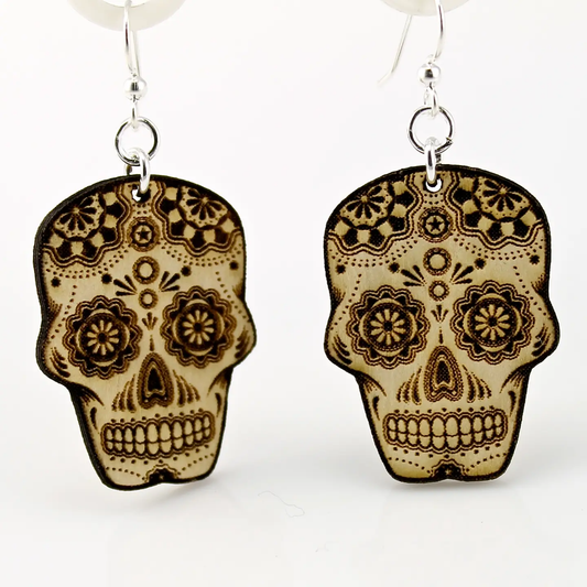 Wooden Sugar Skull Earrings