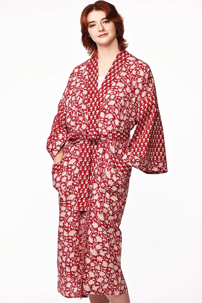 Kimono Robe - Red & White