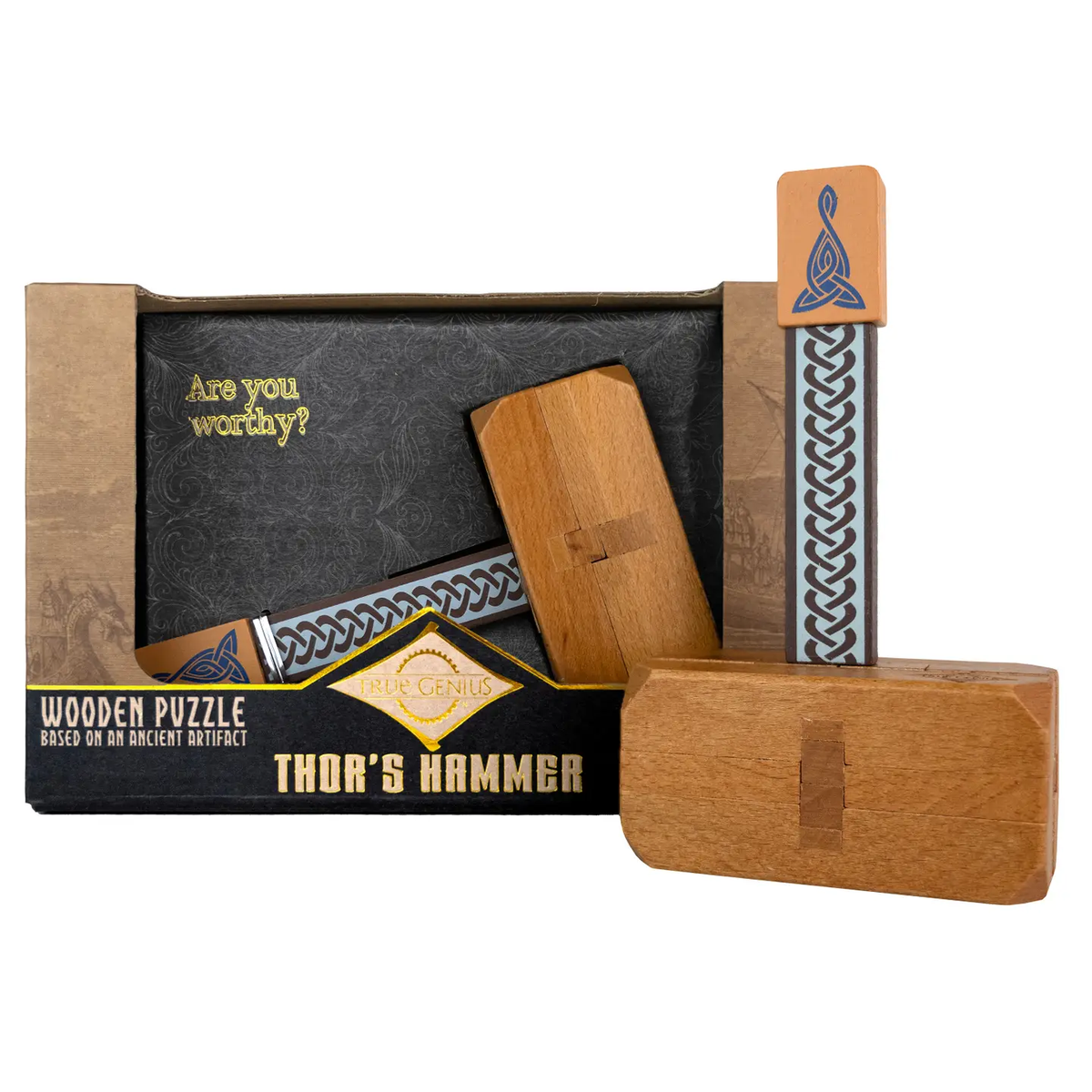 True Genius Thor's Hammer Norse Wooden Brain Teaser
