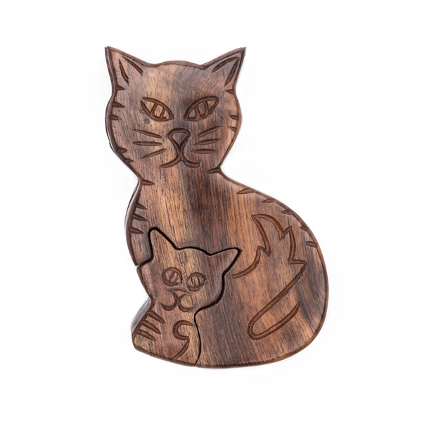 Mama Cat Wood Puzzle Box