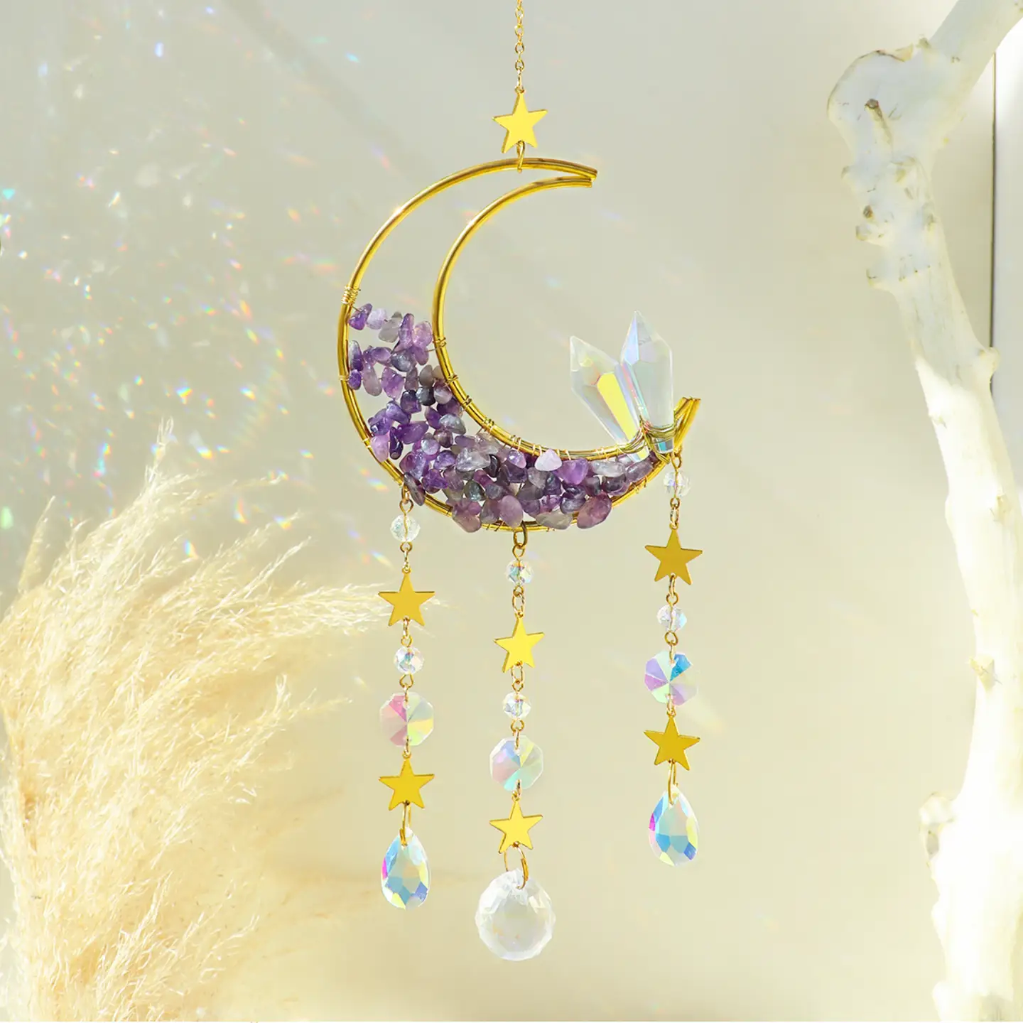 Moon + Stars Suncatcher Crystal Prism Wind Chime