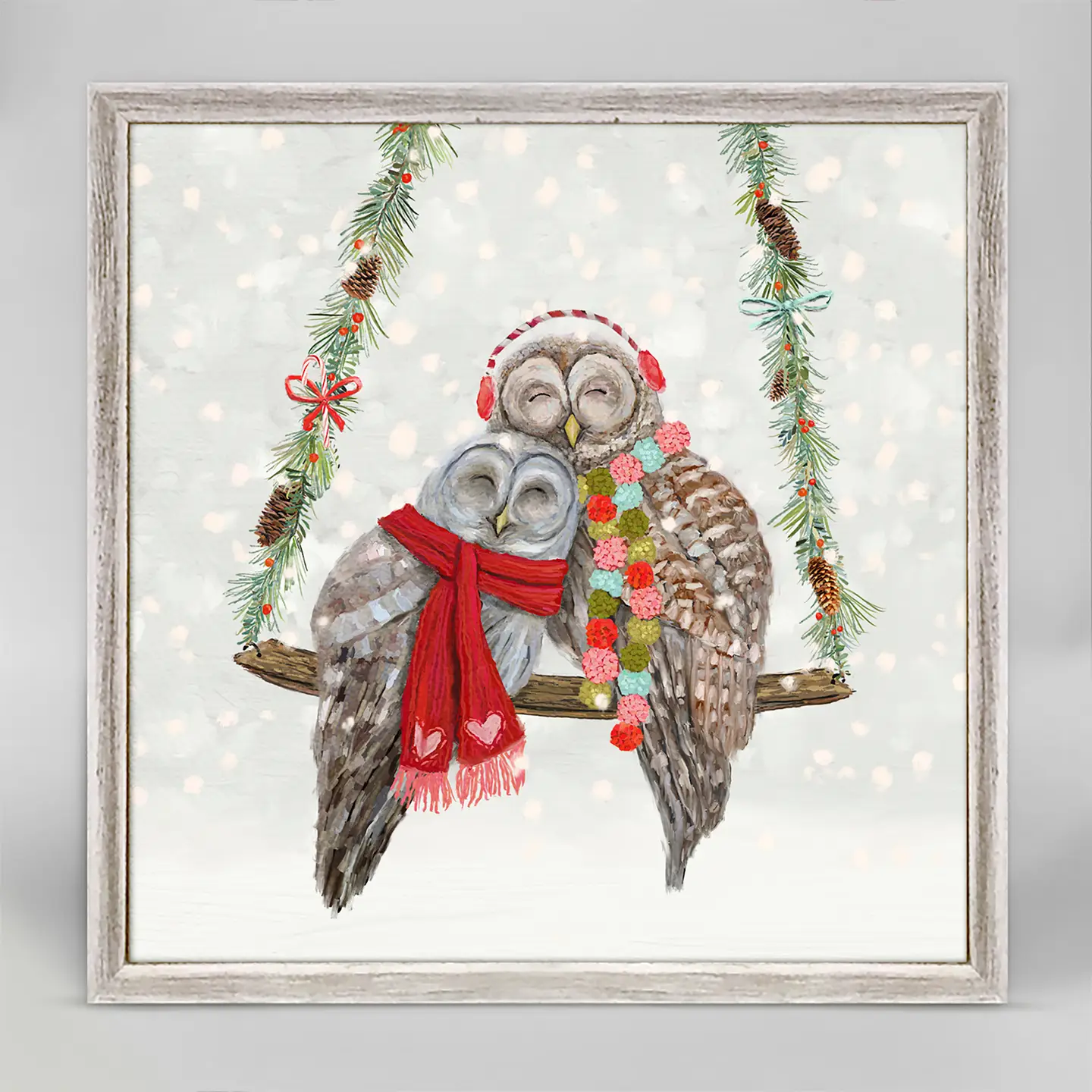 Holiday Santa Claws Owl Pair Mini Canvas