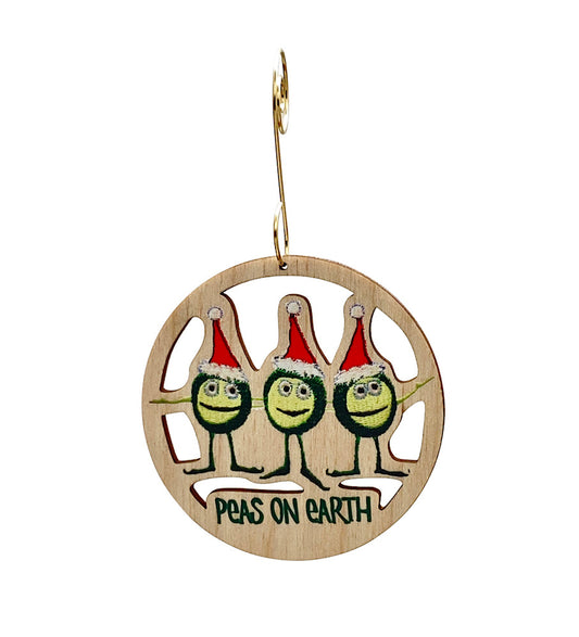 Peas On Earth Birchwood Ornament