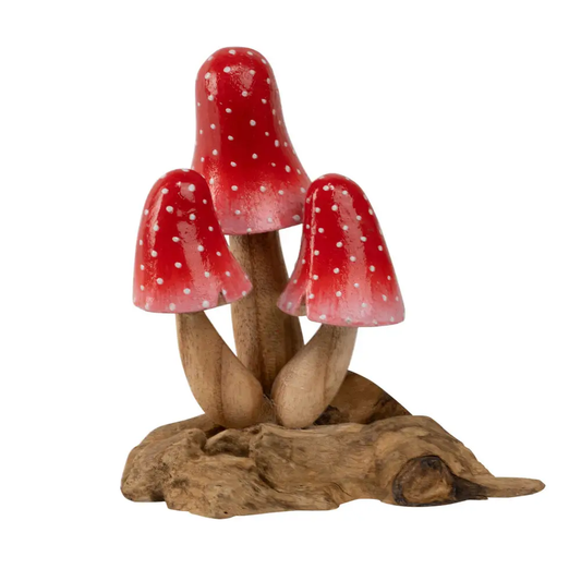 Carved Driftwood Red Banana Mushrooms
