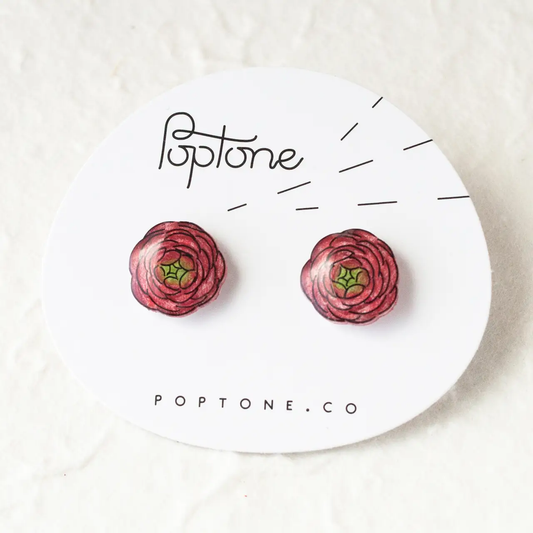 Pink Ranunculus Flower Earrings