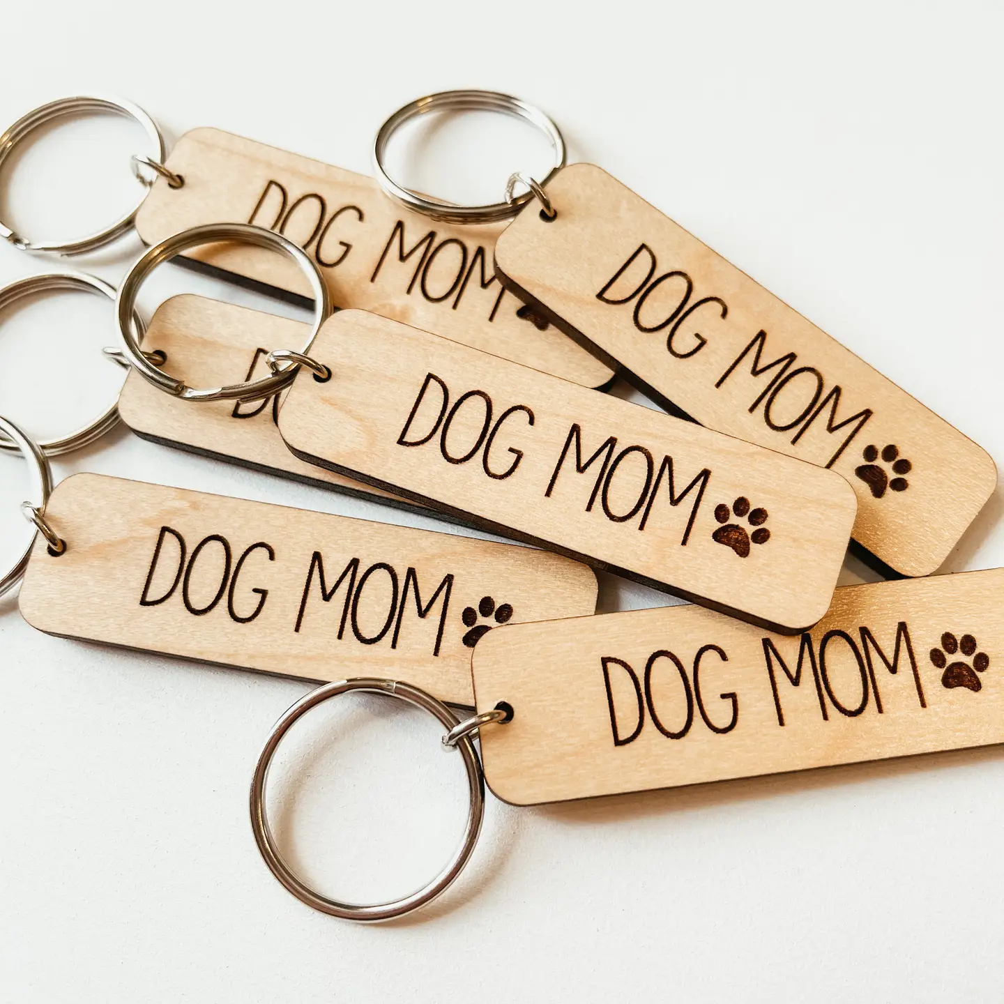 Dog Mom Wooden Keychain