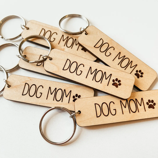 Dog Mom Wooden Keychain