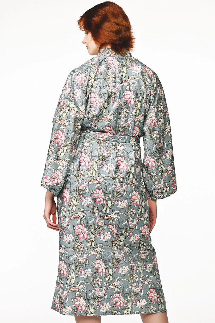 Silver Floral Kimona Robe