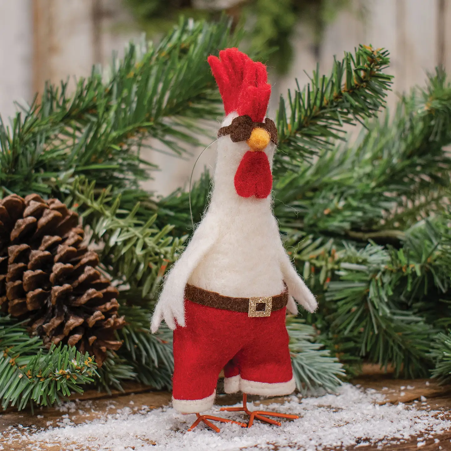 Santa Chicken Felted Ornament