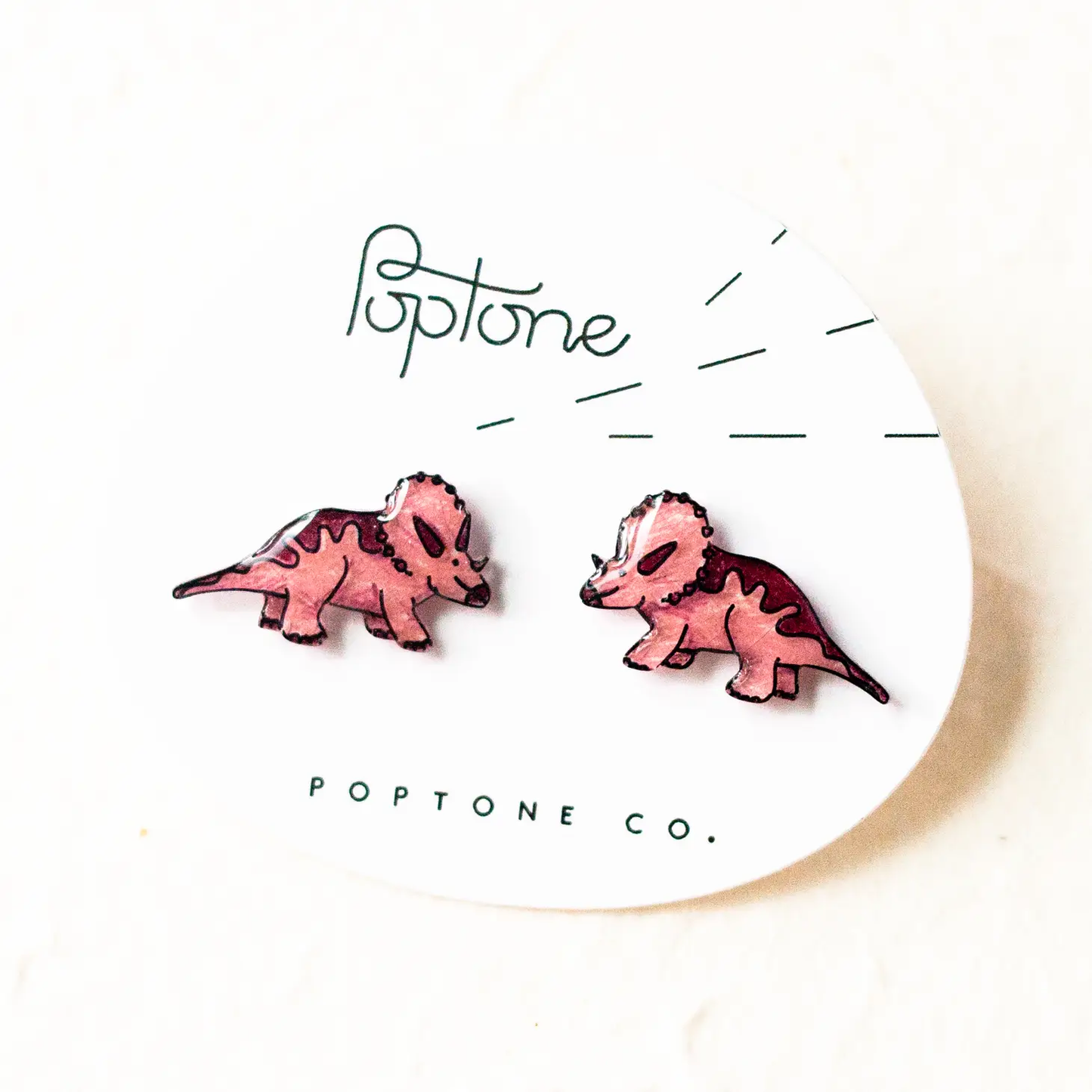 Pink Triceratops Stud Earrings